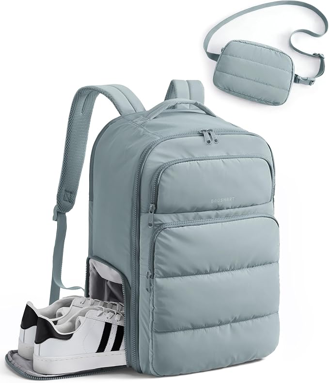 BAGSMART 35L Travel Backpack for Women, 17.3" Carry-On Personal Item | Flight Approved, 180° Opening, Wet/Dry Pocket, Free Crossbody Bag, Shoe Compartment, Luggage Sleeve, Water Resistant by BAGSMART