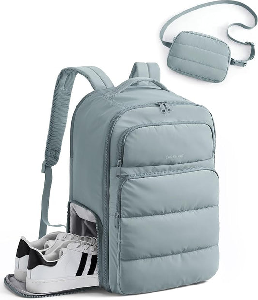 BAGSMART 35L Travel Backpack for Women, 17.3" Carry-On Personal Item | Flight Approved, 180° Opening, Wet/Dry Pocket, Free Crossbody Bag, Shoe Compartment, Luggage Sleeve, Water Resistant by BAGSMART