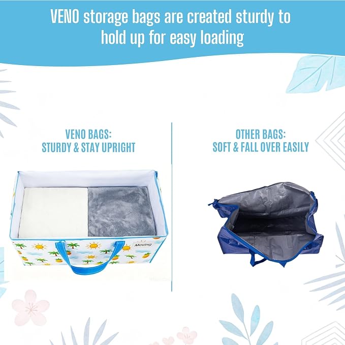 VENO 4 Pack Heavy Duty Moving Bags, Clothes and Comforter Storage Bags with Clear Window, College Dorm Essentials Packing Supplies, Foldable Boxes Alternative (Tropical Island, 4 Pack) - Image 6