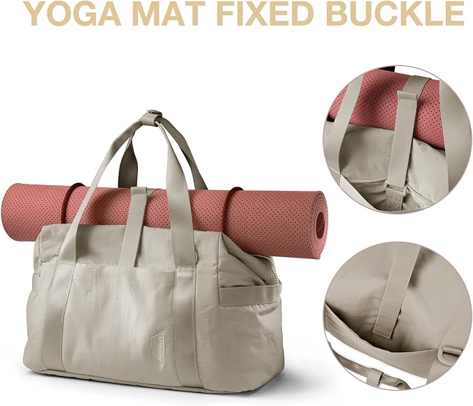 BAGSMART Gym Bag for Women, Carry on Weekender Overnight Bag, Travel Duffel Bags with Trolley Sleeve, Personal Item Travel Bag Tote Bag Workout Dance Bag, Beige-M - Image 4