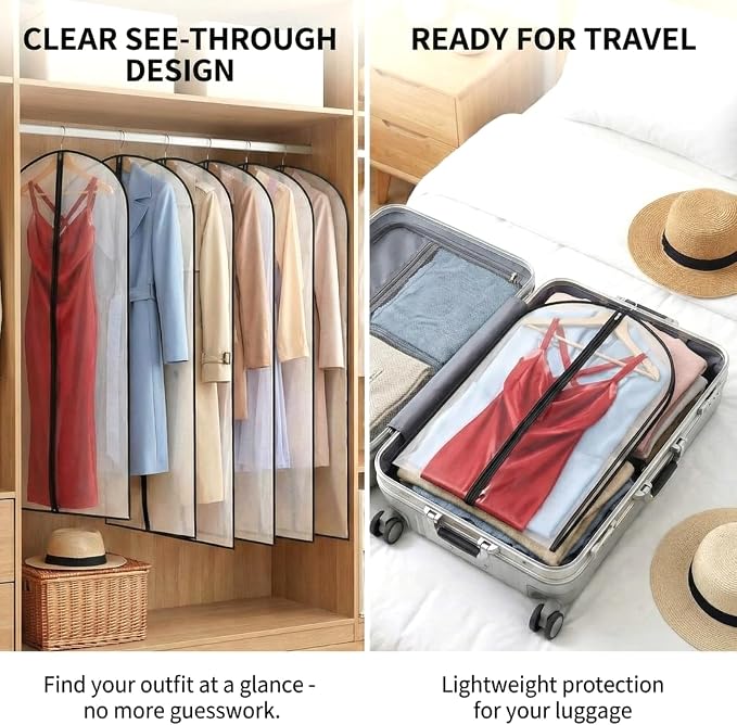 Amylove 20 Pcs 24 x 72 Inch Garment Bags Bulk Hanging Clothes Storage Covers for Closet Organization Dustproof Transparent Dress Suit Bag Set for Wedding Dresses Long Gowns Coats Seasonal Wardrobe - Image 5