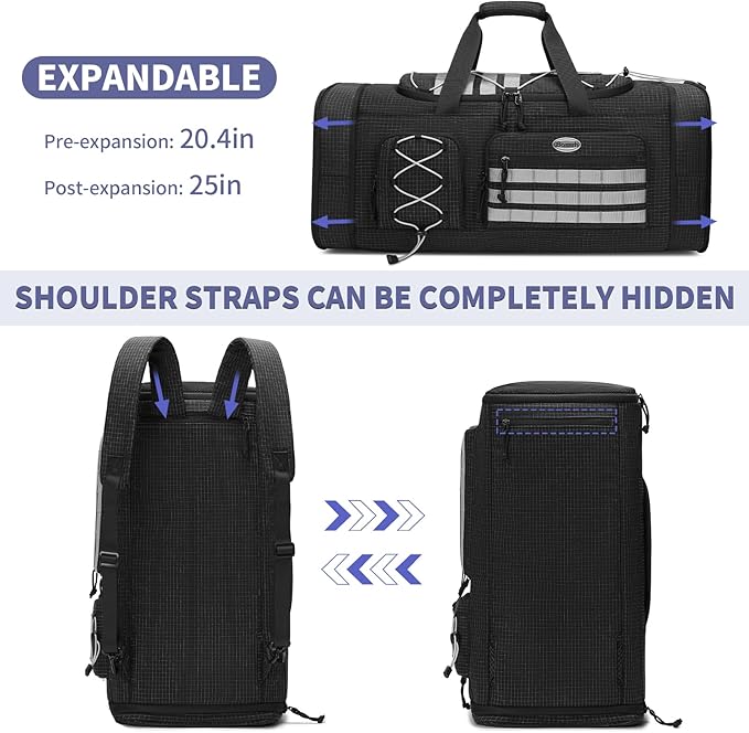 Bosstin Gym Bag for Men & Women,45L Travel Duffle Sports Duffel Bag Gym Weekender Overnight Backpack with Shoe Compartment (BLACK CHECKERED) - Image 4