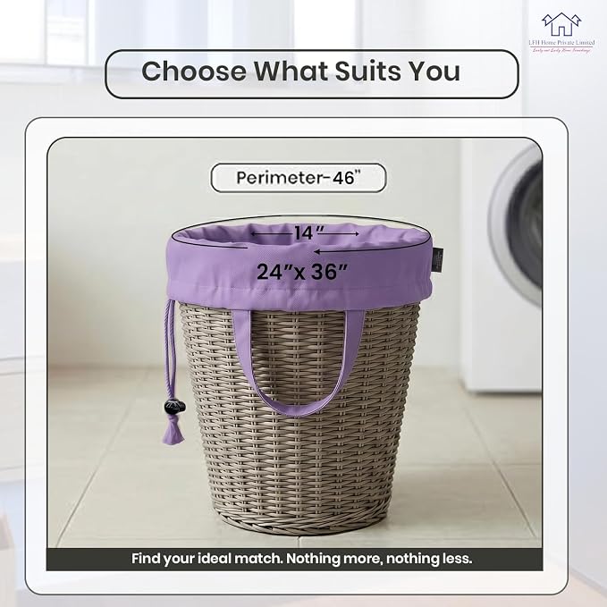 LFH Home Cotton Rich Large Premium Canvas Laundry Bag, Heavy Duty Washable Laundry Hamper with Drawstring & Handles, Multi-Use Clothes Storage for Home, Travel & College 24"x36" (Pack of 2) - Lavender - Image 2
