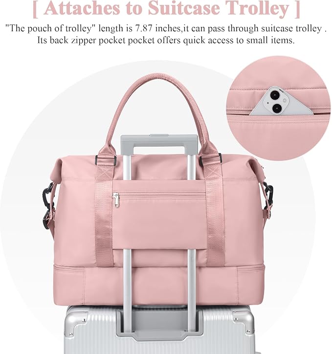 Travel Duffel Bag with Shoes Compartment,Weekender Bags for Women Travel | Overnight Carry-On Bag with Toiletry Bag, For Spirit Airlines 18x14x8 Personal Item Bag - Image 6