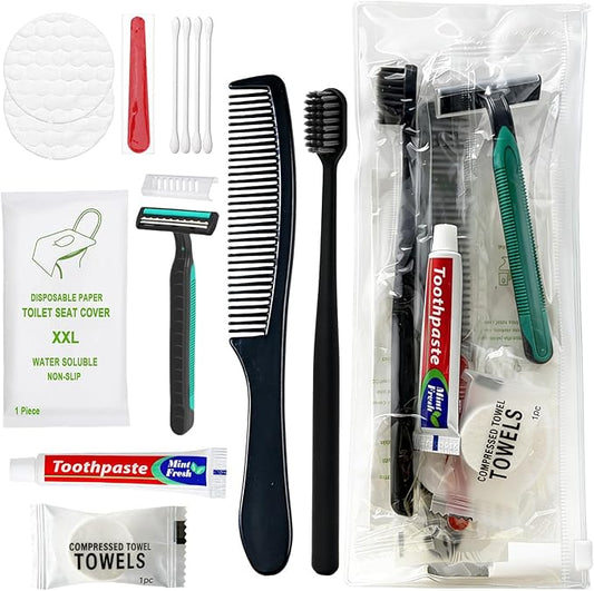 20 Sets Personal Hygiene Kit Bulk, Disposable Toothbrushes with Toothpaste, Comb, Shaving Razor, Towel, Cover, and Vanity Kit, Toiletry Kits Homeless Bulk Supplies for Women, Men, Travel, Homeless
