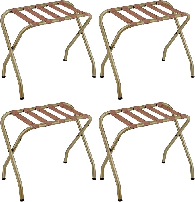 SONGMICS Luggage Rack, Pack of 4, Luggage Racks for Guest Room, Suitcase Stand, Steel Frame, Foldable, for Bedroom, Golden URLR064A04 by Unknown
