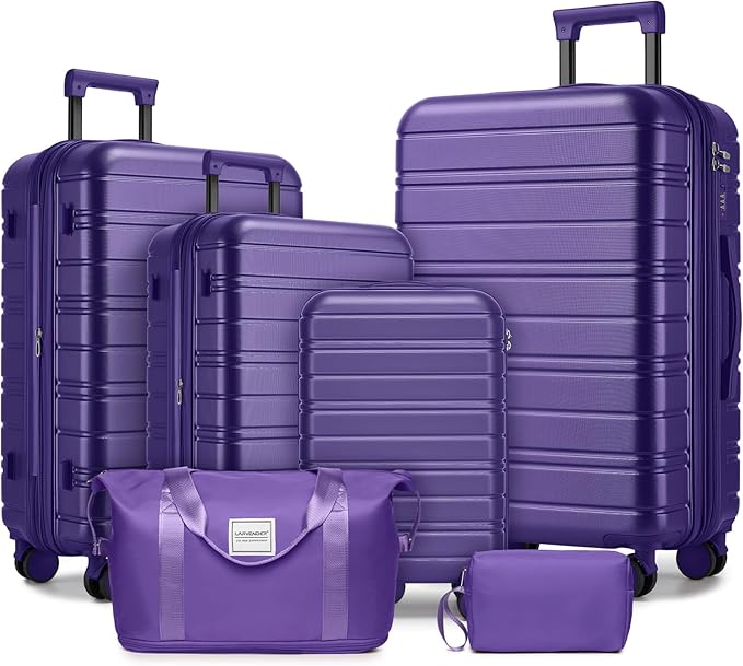 6 Piece Luggage Set Hard Shell - Grape Purple Expandable Suitcases with Spinner Wheels and Duffel Bags for Family Travel, Durable Carry On Luggage Sets with Lock for Women and Girls by Unknown