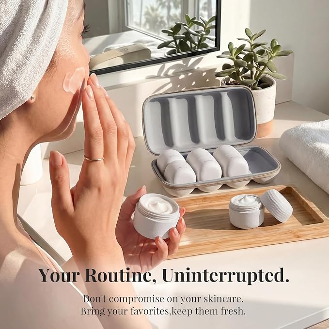 Travel Toiletry Jar Set - 6Pcs Leakproof Travle Containers Includes 4x30ml, 2x60ml & 10xMagnetic Labels, Beige - Image 7