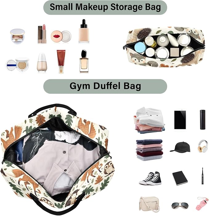 Weekender Bags Travel Duffel Gym Bag Carry on Overnight Tote Bag with Toiletry Bag for Airplane Travel Trip Gym Yoga (Woodland Forest Animals Fox) - Image 4