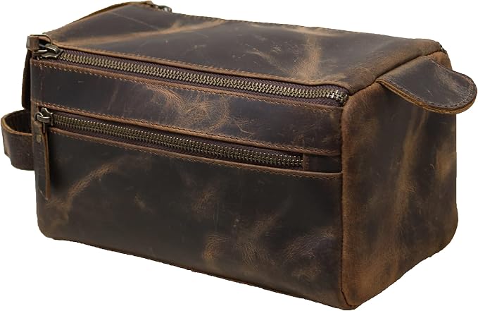 jaald Men's Genuine Leather Toiletry Bag Waterproof Shower Kit Shaving Bags And Grooming For Travel Groomsmen Gift Men Women Hanging Zippered Makeup Bathroom Cosmetic Pouch Case Make Up kit - Image 2