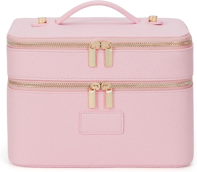 HiTotes Large Makeup Bag Duo Vanity Case for Women Leather Makeup Case Travel Toiletry Bag Portable Double Layer Cosmetic Bag by HiTotes
