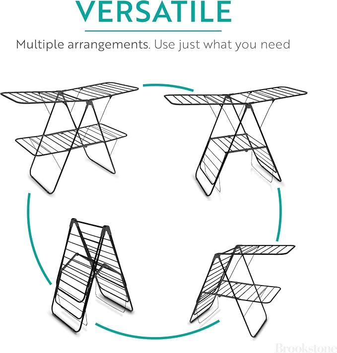 Brookstone 2 Tier Folding Rack - Indoor/Outdoor Collapsible Clothes Dryer Stand Laundry or Shoe Rack, Heavy Duty Freestanding Garment Hanger, Foldable, Clothing Drying Rack, Black - Image 4