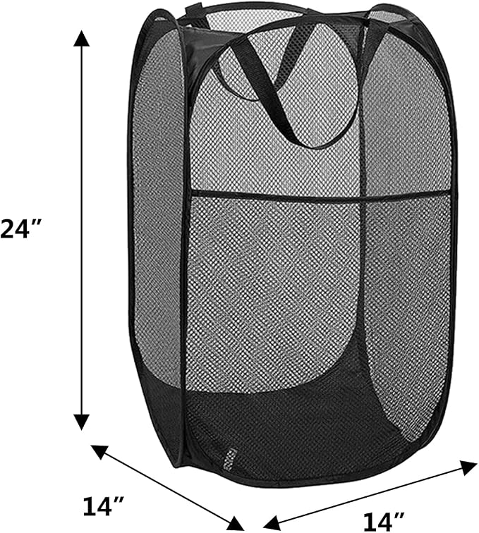4Pcs Pop Up Laundry Hamper – Large 70L Collapsible Mesh Basket for Home, College Dorm & Apartment, Foldable Lightweight Hamper with Handles & Side Pocket (3 Black + 1 Pink) - Image 4