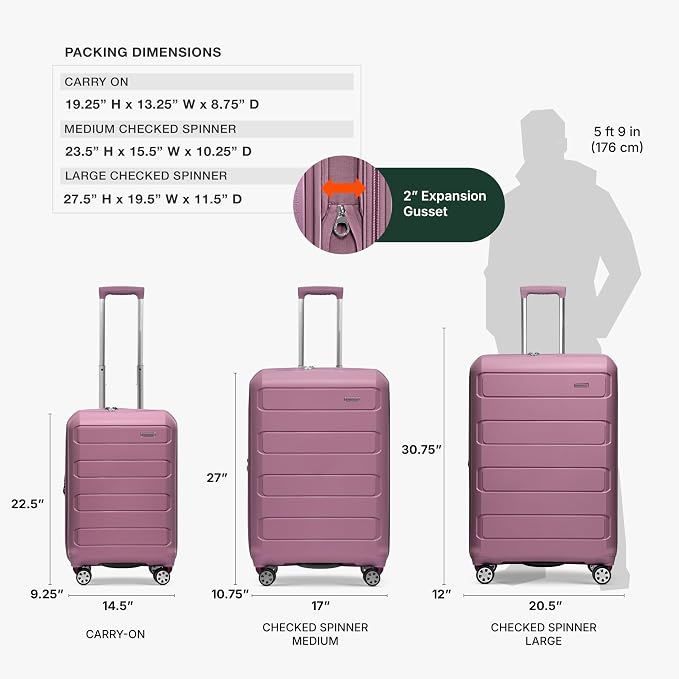 Traveler's Choice Pagosa Hardshell Expandable Luggage with Spinner Wheels, Mauve, 22-Inch Carry-on - Image 3