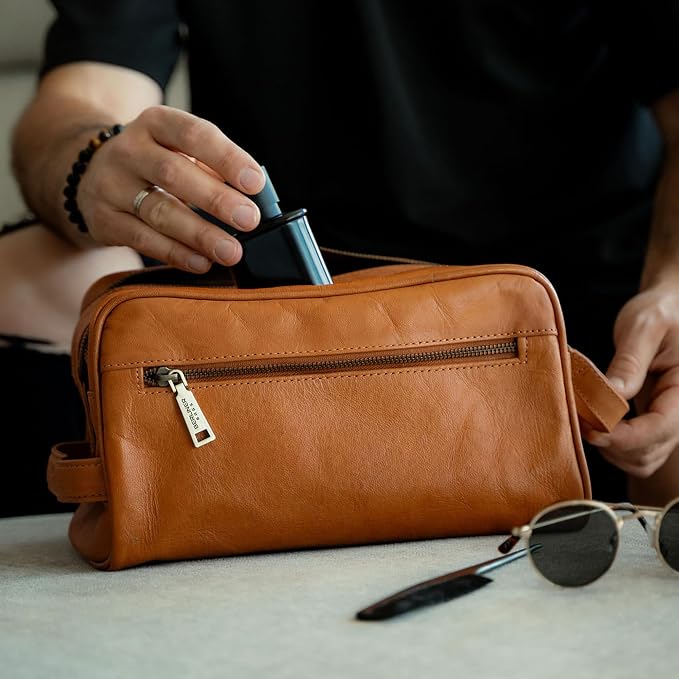BERLINER BAGS Vintage Genuine Leather Toiletry Bag Tim XL, Large Capacity Cosmetics Bag for Men and Women for Travel, Gift for Dad - Brown - Image 2