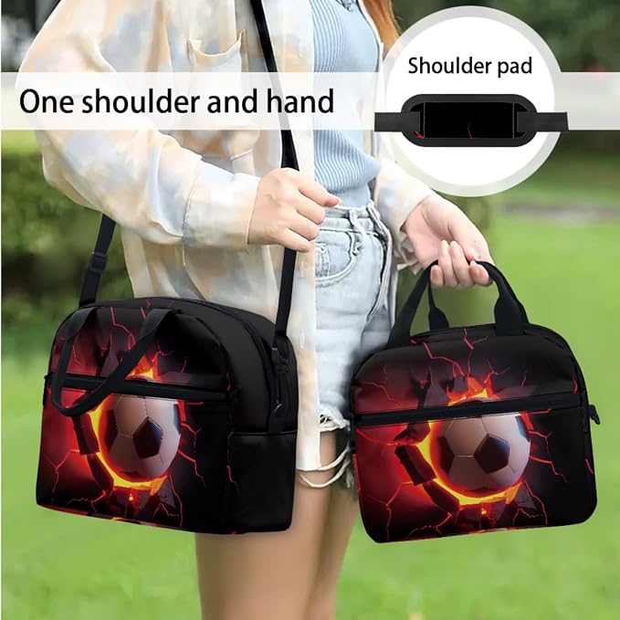 4 Pack Boys Backpack Football Backpack Fire Football Bookbag with Insulated Lunch Box Pencil Case Water Bottle Holder Bag Lightweight Casual Daypack for Preschool,Elementary，Middle High School - Image 5