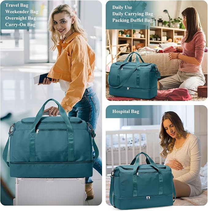Extra Large Travel Duffel Bag, Carry-On Weekender Bags for Women Travel | Overnight Weekend Bag with Shoes Compartment for Travel Business Trips Sport Hospital, Toiletry Bag Included - Image 8