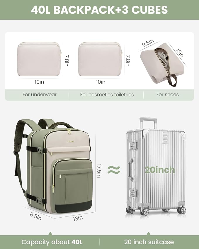 LOVEVOOK Travel Backpack for Women & Men - 17.3 Inch Carry On Backpack & Personal Item Backpack for Airlines, Spacious and Durable Design, with 3 Packing Cubes - Image 8