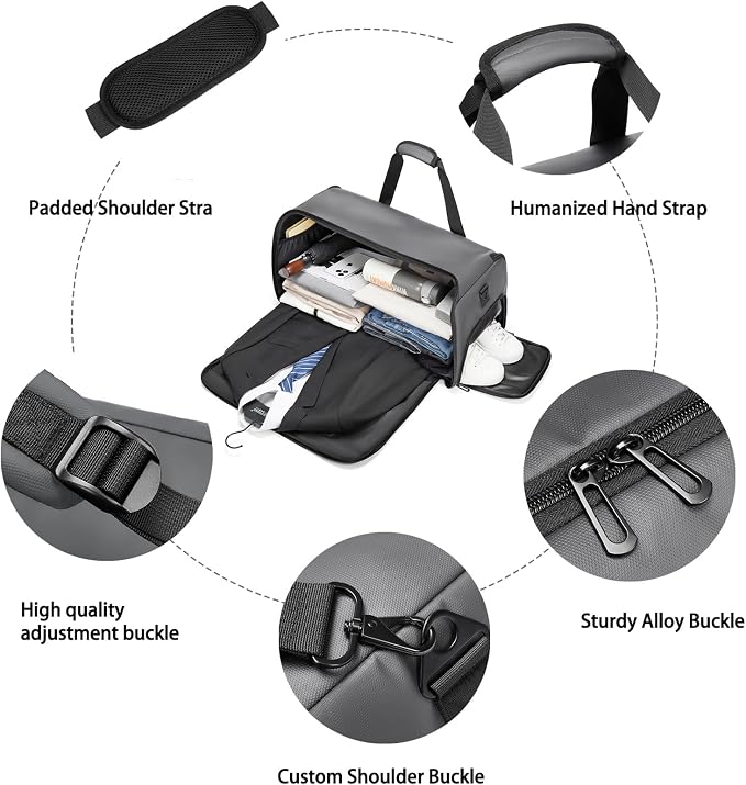 Garment Bags for Travel,45L Carry on Convertible Garment Duffle bag for Men Women - 3 in 1 Hanging Suit Travel Bag with Shoulder Strap - Image 3
