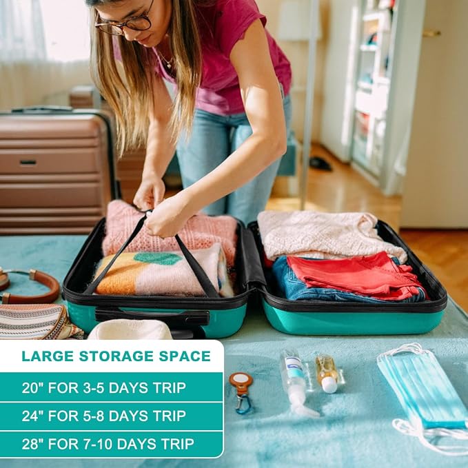 Kono 28 Inch Luggage Expandable Suitcase with Spinner Wheels TSA Lock | Lightweight PC+ABS Hardside Large Checked Luggage Durable Rolling Suitcase Turquoise - Image 6