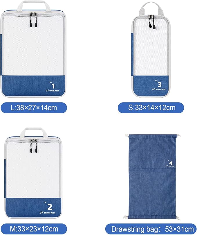 VINATO Packing Cubes Compression 6erSet - Waterproof Vacuum Bags & Organizer Suitcase for Clothes and Shoes, Space Saving for Suitcase Backpack Hand Luggage, Travel Organizer Blue - Image 2