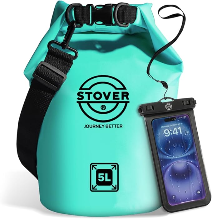 STOVER 5/10/25/30/40L Waterproof Dry Bag, Small Lightweight Roll Top Dry Bag Backpack w/Waterproof Phone Case, Kayaking, Travel, Hiking, Fishing, Tubing, Camping, the Beach, Men/Women (Teal) by STOVER