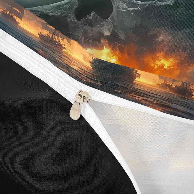 Erosebridal Pirate Comforter Set Twin Sailboat Duvet Cover Nautical Ocean Theme Boys Teen Bedding Comforter Cover Cool Style Adult Bedding Set Wave Pattern Printed Decor Bedspread for Men Women - Image 5