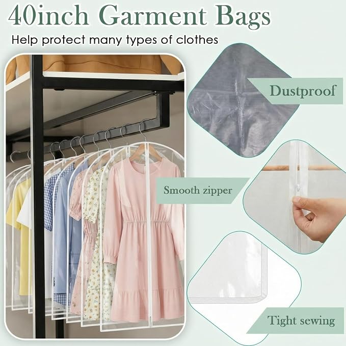 Amylove 10 Pcs 24 x 40 Inch Garment Bags Bulk Hanging Clothes Storage Covers for Closet Organization Dustproof Long Dress Bag Set for Wedding Dresses Gowns Coats Travel Suit (Transparent) - Image 4