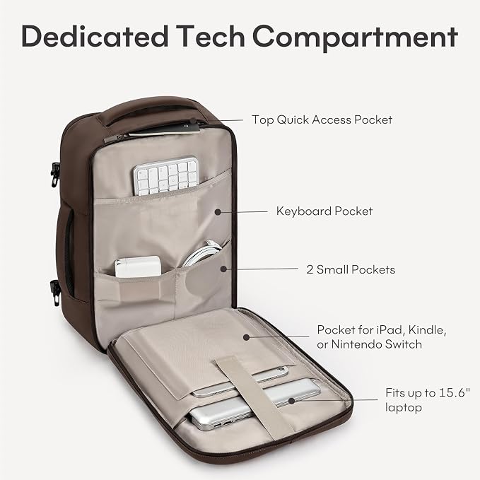 mibasies 30L Travel Backpack for Women & Men: Flight Approved Carry On Backpack, TSA Personal Item Bag with Water Bottle Pocket, Weekender Essentials Backpacks fits 15.6" Laptop - Black Coffee - Image 4