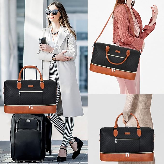 ITIEZY Weekender Overnight Bag for Women - Large Travel Duffel Bag with Shoe Compartment, Gym Duffel Bag Hospital Bag Carry On Tote Bags for Airplanes with Crossbody Bag Toiletry Bag 3Pcs Set - Image 2