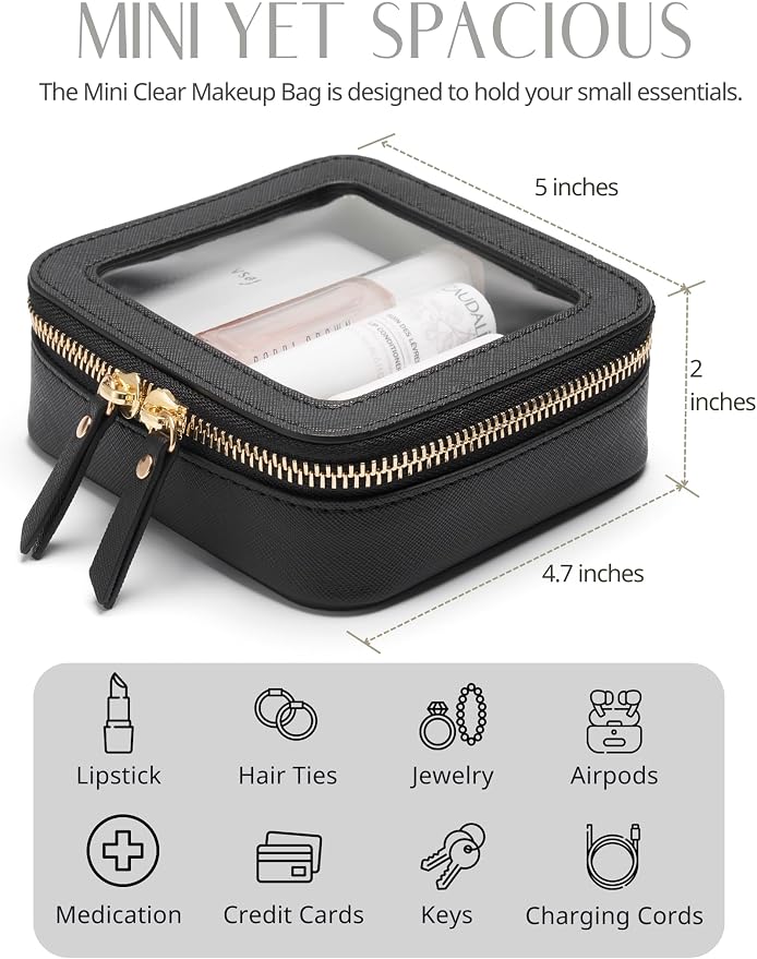 Popvibe Clear Makeup Case Toiletry Bag Travel Medium Clear Cosmetic Bag with Zipper, Make Up Bag Organizer Traveling TSA Approved Transparent Bag Car for Essentials, Mini & Medium, Black - Image 8