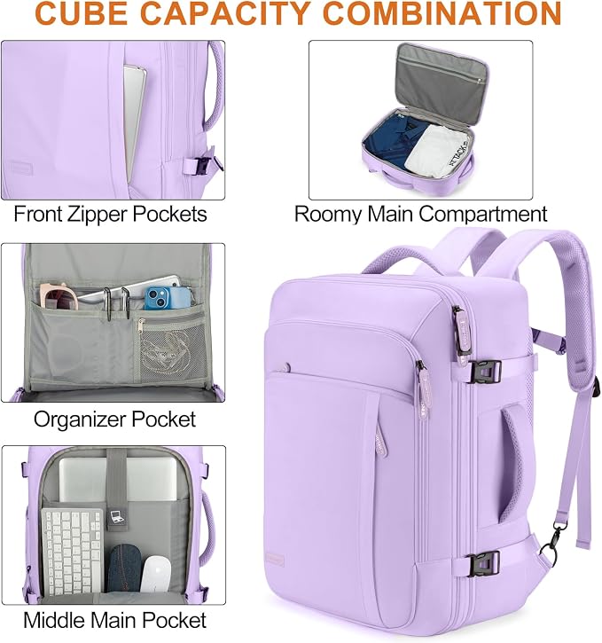 Lumesner 40L Expandable Carry On Travel Backpack with 4 Packing Cubes | Flight Approved, Fits 17 inch Laptop, Water-resistant, Suitcase Backpack, Business Weekender Luggage, Gift for Men & Women - Image 4