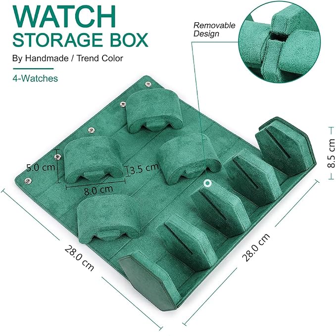 Hiram Genuine Leather Saffiano Leather Watch Roll Travel Case, Leather 4-Watches Roll Case for Treasured Watches and Bracelets(Green) - Image 3