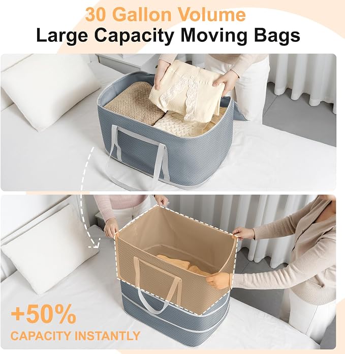 Comforter Storage Bag - 120L Bedding Storage Bags for Moving Closet, Washable Blanket Storage Bag, Ultra Space Saving Self Compression Organizer, 4-Pack, Grey - Image 6