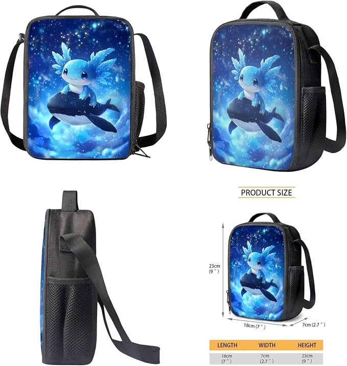 Killer Whale Axolotl Backpack with Lunchbox Blue School Bag 17 Inch Primary Students School Backpack and Pencil Case and Water Bottle Holder 4-in-1 Travel Camping Hiking Rucksack - Image 5