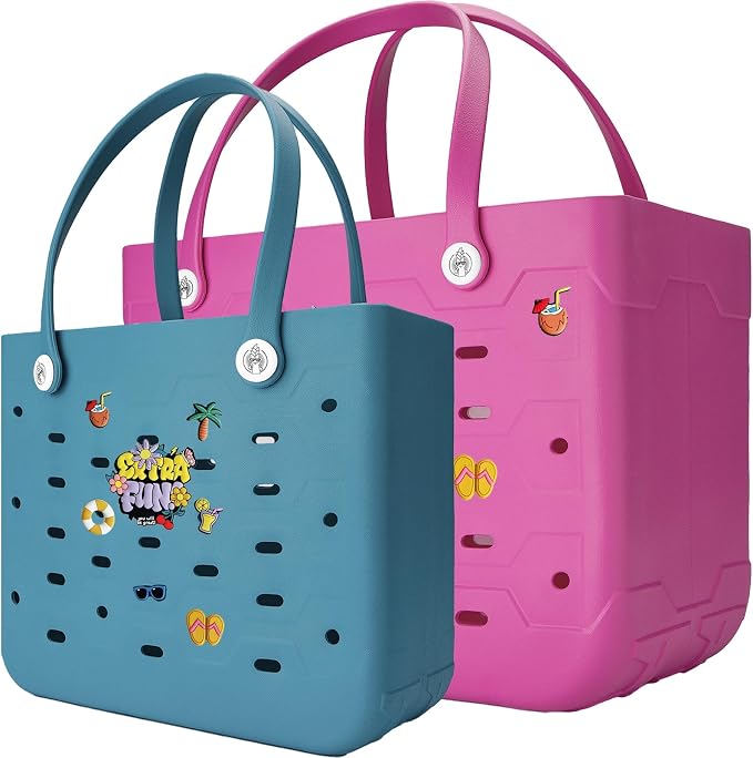 2-Pack Large Beach Bags XL & M Waterproof Tote, Sandproof, Washable- Essentials: Pool, Boat, Sports, Groceries by Unknown