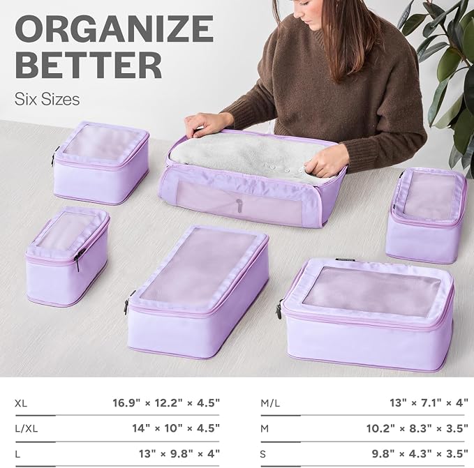 Aerotrunk Compression Packing Cubes for Travel - Luggage Organizer Bags - Double Zipper Packing Cubes for Suitcases (12-Pack, Purple) - Image 3