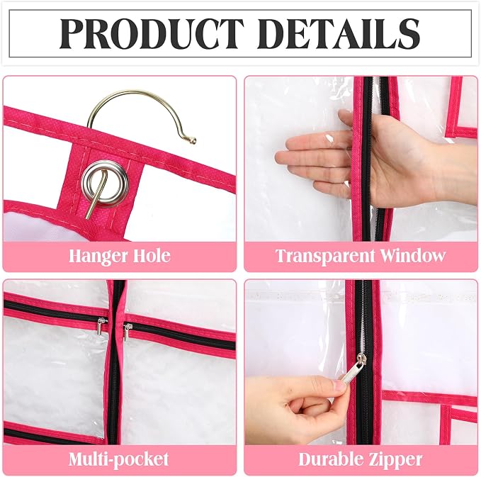 FoldTier 8 Pcs Dance Costume Garment Bag for Dancers 40 Inch Pink Edge Clear PVC Waterproof Garment Bag with 3 Zipper Pockets for Dancers Competitions Hanging Clothes - Image 3