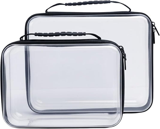 2-Pack Clear Hard Shell Zipper Case Set with Strap, Large & Medium by Unknown