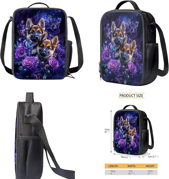 German Shepherd Backpack with Lunch Box Kids Girls 6-8/8-10 Butterfly Bookbag for 1st Grade Purple Rose Elementary School Back Pack Lunchbox Pencil Case Water Bottle Holder Kindergarten - Image 5