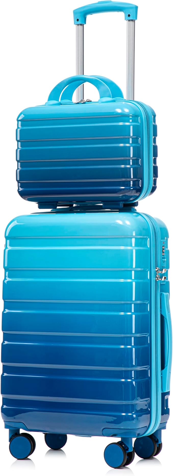 Gradient Blue-Navy Blue Luggage Set 14" & 20" - 2 Piece PC Spinner Wheel Suitcases with Combination Lock, Lightweight Carry On for Business & Vacation by LUCCALILY