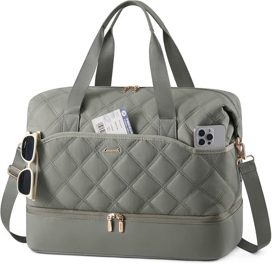 LOVEVOOK Weekender Bags for Women with Shoe Compartment, Lightweight Travel Duffle Bag, Hospital Overnight Bags, Personal Item Carry On Bag for Gym (Sage - Green, 35L - Medium) by LOVEVOOK