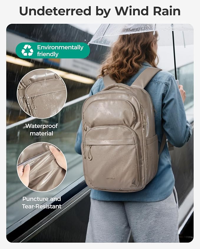 BAGSMART 30L Travel Backpack, 15.6 Inch Carry On Backpack Flight Approved, Water Resistant Weekender Bag Daypack, Camel - Image 5