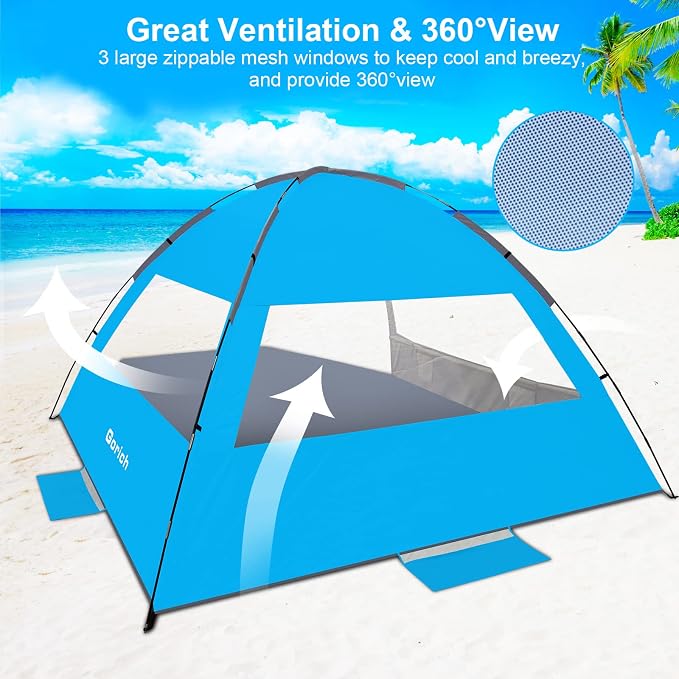 Gorich Beach Tent Sun Shelter for 3/4/6/8/10 Person with UPF 50＋ UV Protection, Lightweight & Easy Setup Beach Shade Canopy, Portable Beach Shade Tent Beach Cabana - Image 4