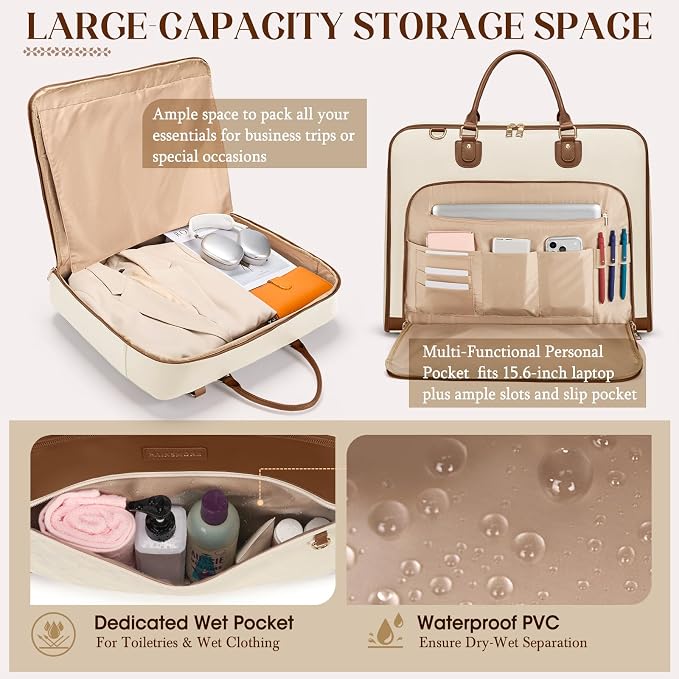 RAINSMORE Garment Bag for Travel Womens Hanging Suit & Dress Travel Bag Foldable Garment Duffle with Pockets & Strap, Carry On Compatible - Image 4