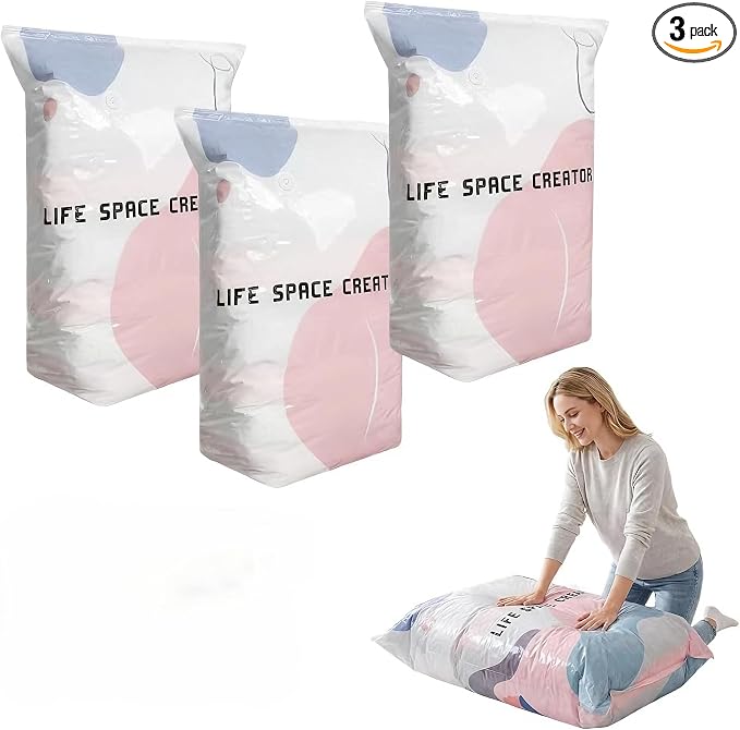 Pump-Free Compression Bags, Jumbo Airtight Storage for Comforters & Bedding (3 PCS, Large) by Unknown
