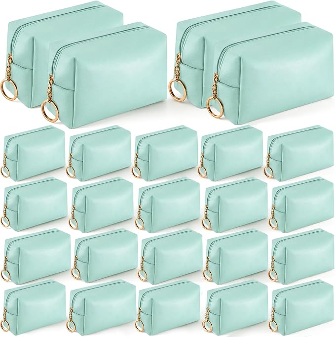 Chunful 24 Pcs Preppy Makeup Bag PU Leather Cosmetic Bag Bulk Makeup Plain Pouch Waterproof Toiletry Purse for Women Traveling Preppy Pencil Case Valentine's Day Gifts (Mint Green) by Chunful