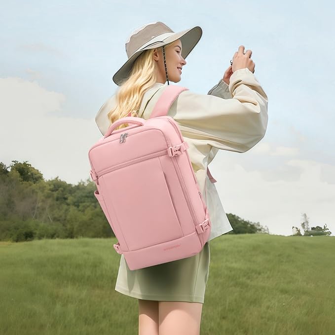 SHOWKOO Laptop Backpack for 17 Inch Laptop, 40L Expandable Large Capacity Backpack, TSA Carry On Travel Backpack with Padded Laptop Compartment, Water-Resistant College & Commuter Bag, Pink - Image 2