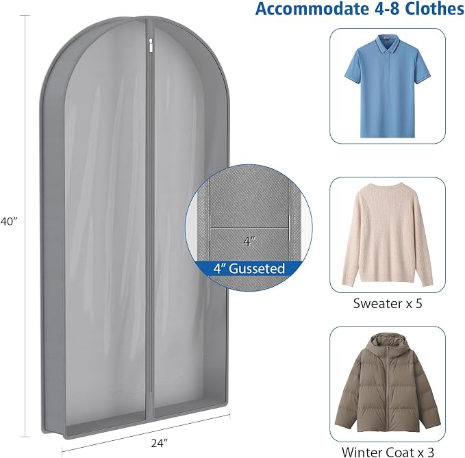 Zilink 40" Suit Bags for Closet Storage Clear Mink Coat Storage Bag Hanging Garment Bags for Storage with 4" Gussets for Suit, Fur Coat, Leather Jacket, Shirts and Sweater, Set of 4 - Image 3