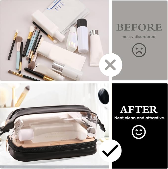 Abiudeng Large Capacity Makeup Bag Ladies Cosmetic Bag Travel Bag with Compartments Portable PU Leather Travel Makeup Bag with Handle - Image 5